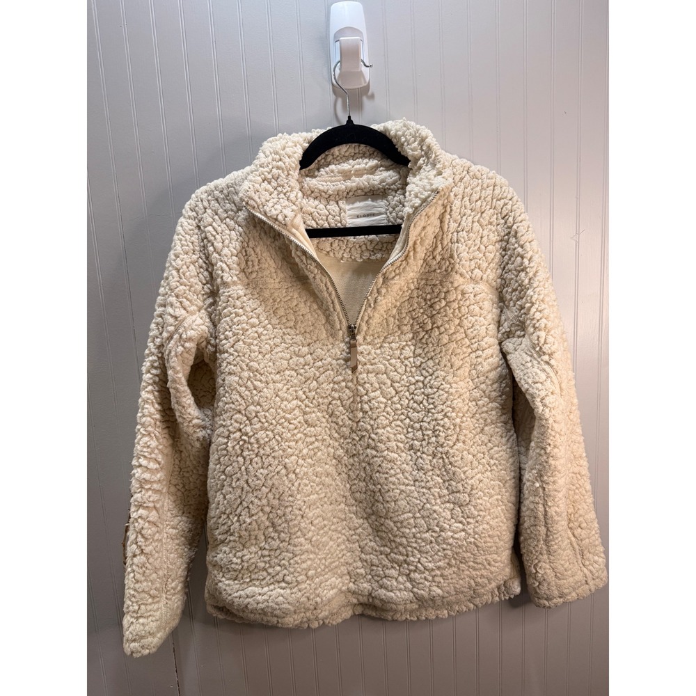 Elodie Cream Sherpa Fleece Quarter Zip Pullover Sweater Womens‎ Small